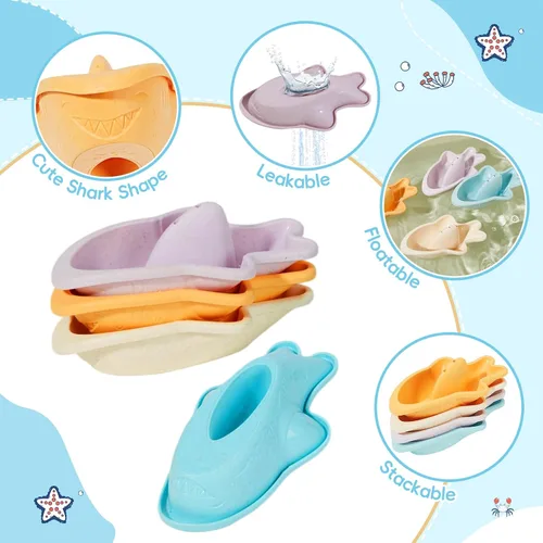 Miniatura 4 de Juguetes de baño para niños de 1 a 3 años, 16 unidades Juguetes de baño fáciles de limpiar y sin moho para bebés con tazas apilables Regadera