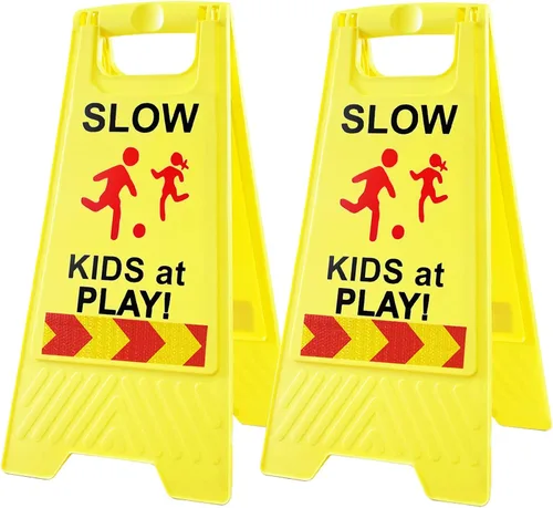 Miniatura 10 de Letreros de "Slow Kids at Play" para calle, texto de doble cara y gráficos con cinta reflectante, letrero de seguridad para niños en juego para Verde