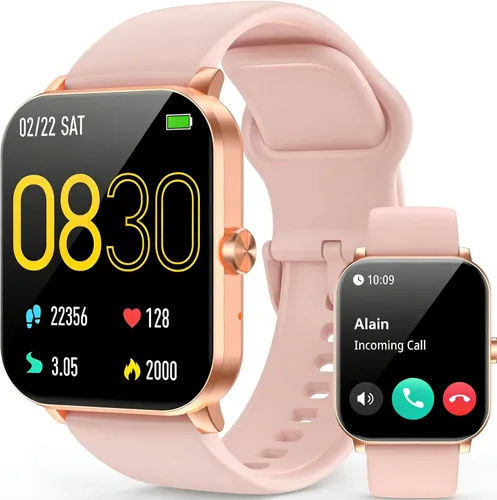 Reloj inteligente, relojes inteligentes para hombres y mujeres, rastreador de fitness HD de 1.85 pulgadas (respuesta/hacer llamadas), más de 120 Rosa