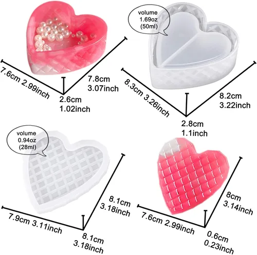Miniatura 2 de Caja de baratijas de corazón facetado, molde de silicona de resina con tapa para cemento de hormigón de arcilla de polímero epoxi, estuche