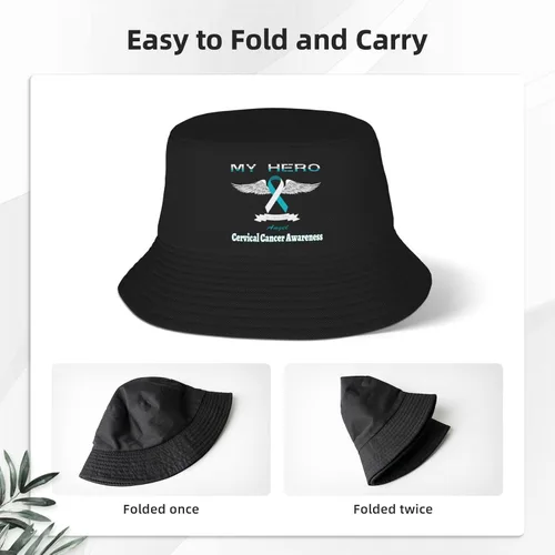Miniatura 4 de My Hero is Now My Angel Cervical Cancer Awareness Bucket Hats Double-Woven for WomenMen Adult Fisherman's Hat Sun Cap Packable Outdoor Fisherman Hat