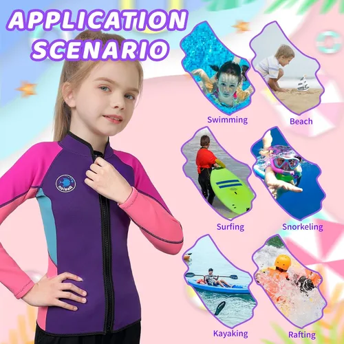 Miniatura 3 de Traje de neopreno para niños y niñas, 0.079 pulgadas, 0.118 pulgadas, manga larga, cremallera frontal, chaqueta térmica para mantener el calor