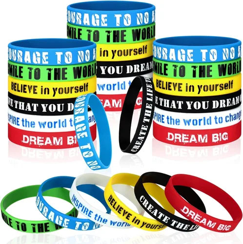 BBTO 48 pulseras de goma con cita motivacional a granel, regalos inspiradores para estudiantes, profesores, pulseras elásticas para adultos,