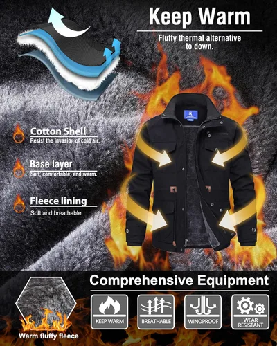Miniatura 4 de Rapoo Chaqueta de invierno para hombre, de algodón, con forro polar, gruesa y cálida, con capucha
