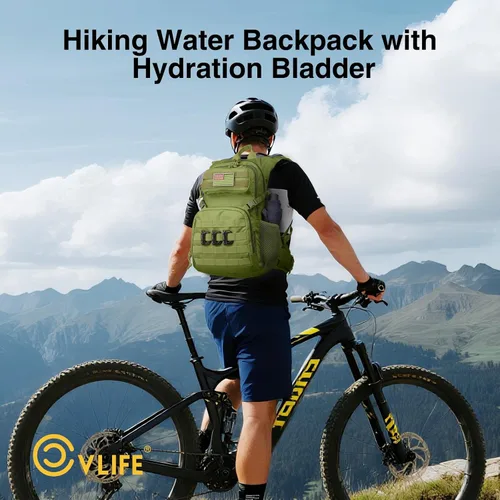 Miniatura 8 de CVLIFE Mochila táctica de hidratación con vejiga de agua de TPU de 3 L, mochila de senderismo de 22 L para hombres y mujeres, mochila de agua Molle