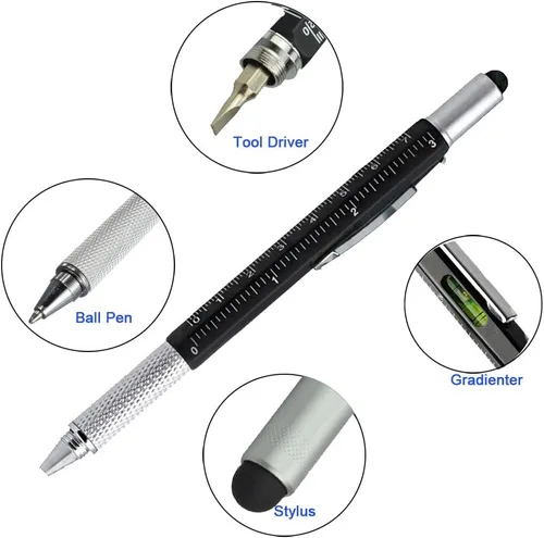 Miniatura 2 de Multipalabra 6 en 1 herramienta multifunción bolígrafo con bolígrafo, regla, destornillador, una cabeza plana, bolígrafo de pantalla táctil, medidor