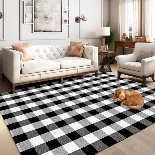 Buffalo - Alfombra lavable de 5 x 7 pies, alfombra de algodón tejida a mano para interiores o exteriores, alfombra de área grande para sala de