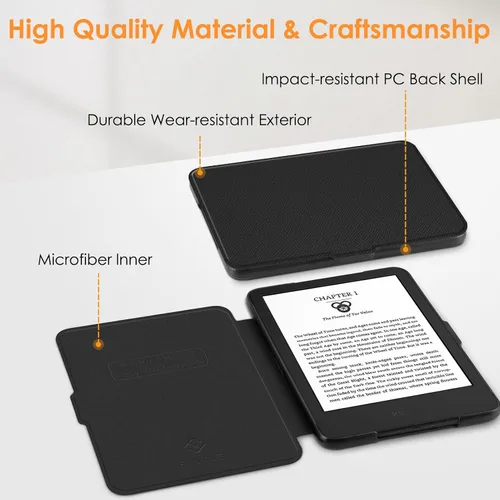Miniatura 6 de Fintie Slimshell - Funda para Kindle de 6 pulgadas (11ª generación, versión 2024/2022), funda ligera de piel sintética con apagado y encendido Negro