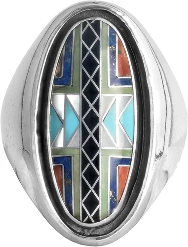 Miniatura 5 de American West - Anillo ovalado de plata de ley para mujer, diseño de piedras preciosas múltiples, tallas 6 a 10