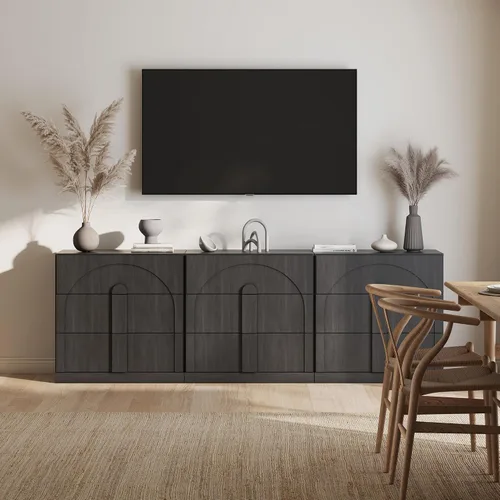 Miniatura 27 de BELLEZE Aparador Modular Acanalado Buffet con Almacenamiento, Mesa Consola Moderna de Mediados de Siglo con Puertas Arqueadas Simétricas, Elegante
