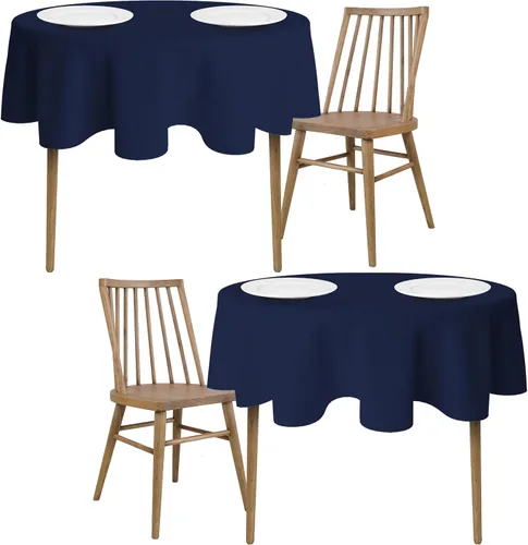 Wealuxe Paquete de 2 manteles redondos color azul marino de 60 pulgadas [para mesas de 20-48 pulgadas] Mantel de tela de poliéster lavable