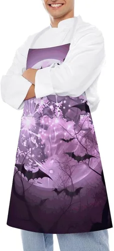 Miniatura 4 de MUSM Purple Moon Apron，Classic Vintage Funny with Pockets Aprons,Adjustable Bib Waterdrop Resistant for Kitchen Cooking Restaurant BBQ Painting