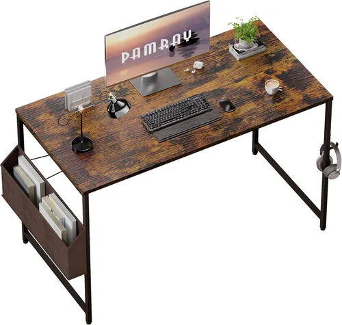 Miniatura 28 de Pamray Escritorio de computadora de 23 pulgadas para espacios pequeños, escritorio de trabajo de oficina en casa con gancho para auriculares