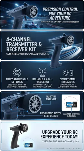 Miniatura 5 de VGEBY Kit de transmisor y receptor RC, 2.4GHZ 3 canales Radio Control remoto transmisor 91803GVT RC y receptor RC remoto