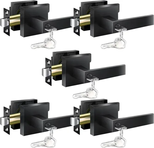 Manijas de Puerta para Interiores, Pomos de Puerta Interiores, Manija de Puerta Negra con Palanca Reversible, Juegos de Cerraduras de Puerta con