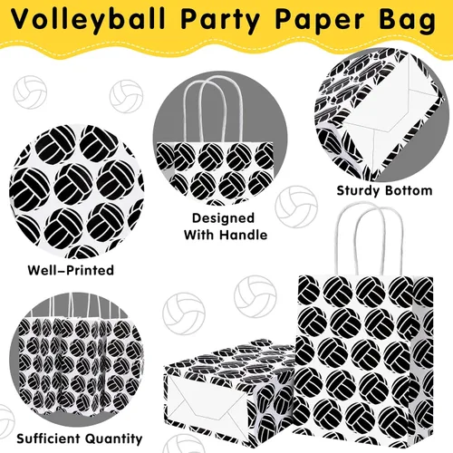 Miniatura 3 de 18 bolsas de regalo de fiesta de voleibol, bolsa de golosinas de voleibol, bolsas de voleibol negras con asa, bolsa de papel de voleibol para niños