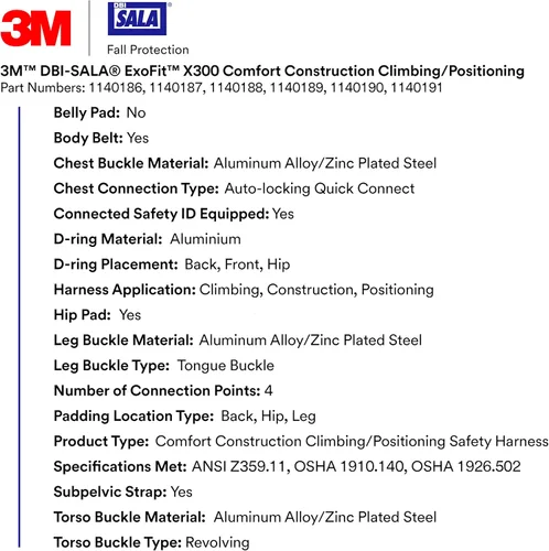 Miniatura 3 de 3M unisex Exofit X300 Comfort Construction Climbing Positioning