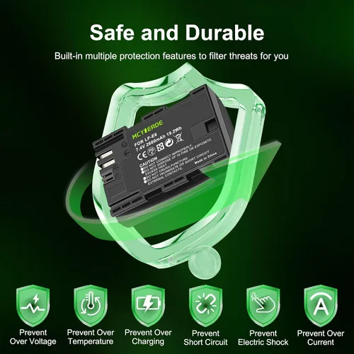 Miniatura 4 de Paquete de 2 baterías de repuesto LP-E6 LP-E6N compatibles con Canon EOS 60D 70D 80D 90D 5D Mark II III IV 5DS 6D R R5 C700 XC10 XC15