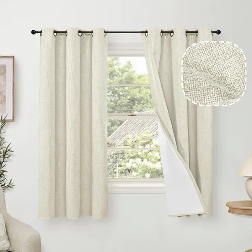 Miniatura 77 de Cortinas Opacas de Lino Azul Bebé para Guardería de 40 Pulgadas de Largo, 2 Paneles, Cortinas Cortas con Aislamiento Térmico Boho de Bloqueo Total
