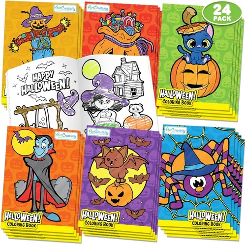 ArtCreativity Libros para colorear de Halloween para niños, paquete de 24 mini folletos de 5 x 7 pulgadas, folletos de truco o trato, recuerdos de