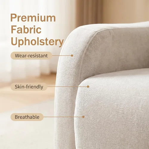 Miniatura 5 de Silla reclinable giratoria de 360°, sillón reclinable manual con asa lateral, silla de salón tapizada de tela para sala de estar, dormitorio