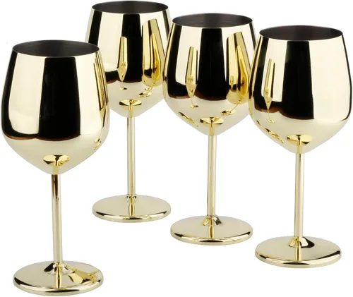 Arora Copa de vino de acero inoxidable de 18 onzas, juego de 4 unidades, doradas, 3.6 pulgadas de profundidad x 8.3 pulgadas de alto (850978)