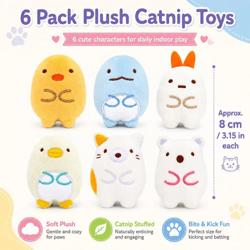 Miniatura 2 de Paquete de 6 juguetes de hierba gatera para gatos de interior – Juguetes de peluche para masticar y patear para gatitos y adultos – Juguetes suaves