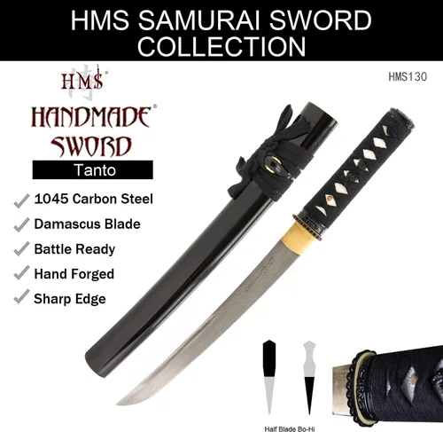 Miniatura 9 de HMS Espada Samurai Tanto japonesa, hierro Tsuba, acero al carbono 1045, forjada a mano templada, espiga completa, afilada afilado a mano