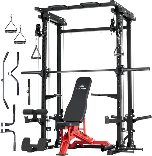MAJOR FITNESS Drone3 Smith Machine, 2500 libras todo en uno para gimnasio en casa con sistema de polea doble para cable cruzado, barras de dominadas