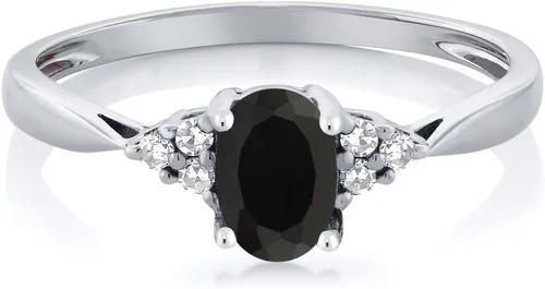 Miniatura 2 de Gem Stone King Anillo de compromiso de oro blanco de 14 quilates con piedra natal y diamantes blancos Forma ovalada de 0.236 x 0.157 pulgadas