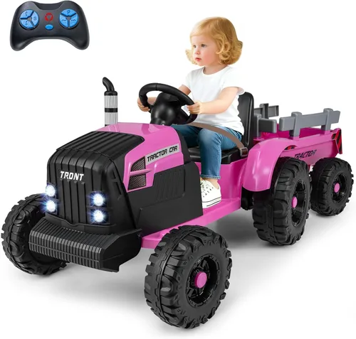 Miniatura 17 de Costzon Tractor de paseo con remolque desmontable, vehículos eléctricos para niños con cargador de tierra de cambio de 3 marchas, diseño inalámbrico