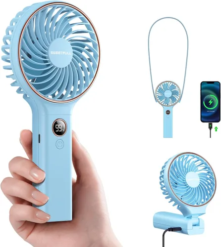 Miniatura 16 de SWEETFULL Ventilador portátil de mano, batería recargable de 5000 mAh, viento de 6 velocidades, pantalla digital LED, mini ventilador de viaje Negro