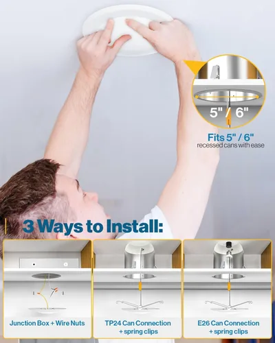 Miniatura 5 de Sunco - Paquete de 96 luces LED de disco de techo de 6 pulgadas, luz de disco empotrada, iluminación de lata empotrada, 1050 LM, 15 W