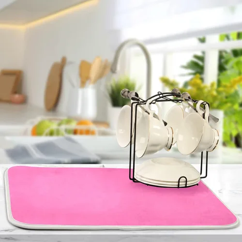 Miniatura 5 de Tapete de secado de platos pequeño rosa intenso Xl para platos, accesorios de cocina, mostrador de microfibra, escurridor de platos, resistente al