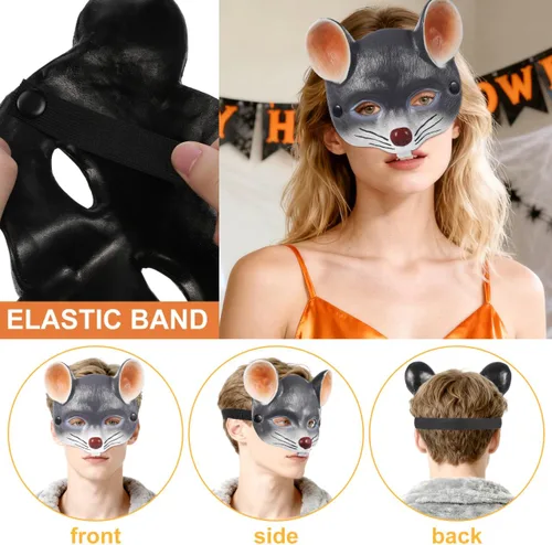 Miniatura 2 de jojofuny Máscara de rata gris: máscara de cabeza de rata cicatriz 3D, disfraz de ratón animal de media cara para Halloween, carnaval, mascarada
