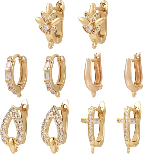 Miniatura 16 de Craftdady Aretes de aro chapados en oro de 14 quilates, 12 pares de aretes de aro de latón con múltiples bucles, círculo, lágrima, flor, palanca