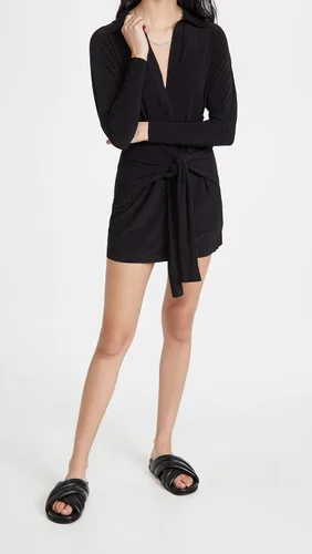 Miniatura 5 de Norma Kamali Minivestido tipo camisa con lazo frontal para mujer