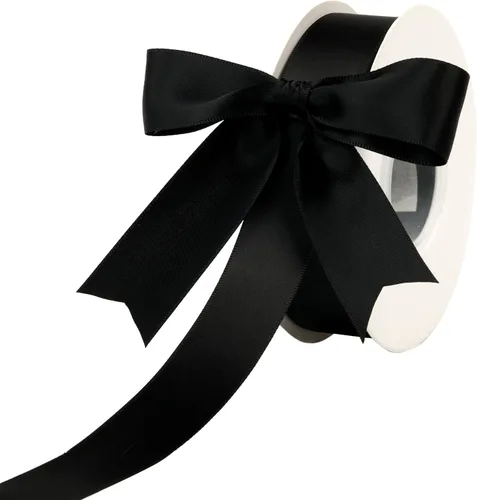 Cinta negra de satén de doble cara de 1 pulgada, cinta negra para envolver regalos, ramo de novia, para manualidades, decoración de boda, decoración