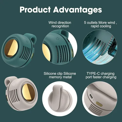 Miniatura 6 de Mini ventilador silencioso portátil sin aspas, ventilador de clip pequeño, ventiladores de clip de 3 velocidades para exteriores, viajes y oficina
