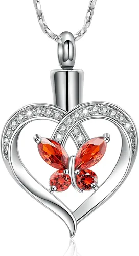 Miniatura 22 de Imrsanl Collares de urna de mariposa para mujeres y niñas, joyería de cremación con piedra natal, colgante para cenizas humanas, medallón