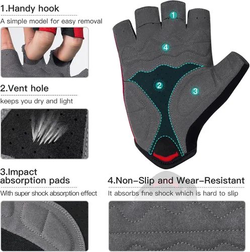 Miniatura 4 de Santic Guantes de ciclismo para adultos, guantes de ciclismo de medio dedo con almohadilla antideslizante que absorbe los golpes, guantes