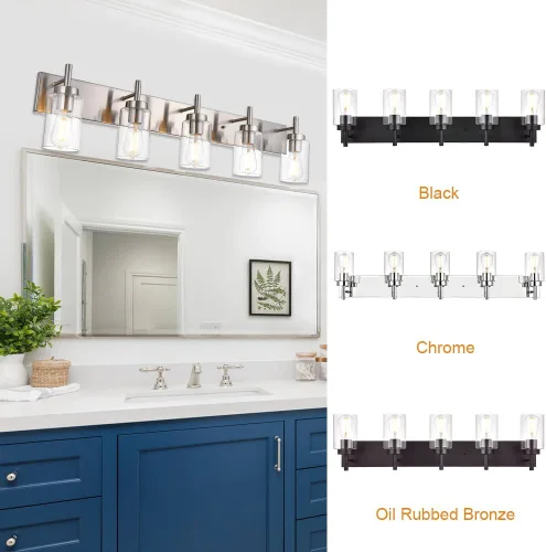 Miniatura 7 de Lámpara de tocador de baño de 5 luces, apliques de níquel cepillado, iluminación de pared, moderna lámpara industrial de montaje en pared