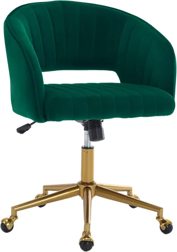 Miniatura 18 de Silla de escritorio giratoria para oficina en casa, moderna silla de escritorio de terciopelo, sillón de altura ajustable con base dorada, silla