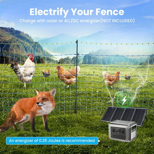 Miniatura 6 de Red eléctrica para aves de corral, 47.2 pulgadas de alto x 164 pies de largo, valla de pollo portátil con postes de fibra de vidrio de doble punta