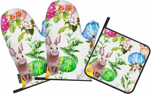 Miniatura 23 de Juego de manoplas de horno y soportes para ollas de hojas verdes, palmeras tropicales, exóticas, resistentes al calor, 3 piezas para cocinar
