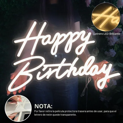 Miniatura 3 de Letrero de neón de feliz cumpleaños, 22.4 x 13.8 pulgadas, letrero de feliz cumpleaños para decoración de fiesta de cumpleaños, letreros LED Blanco