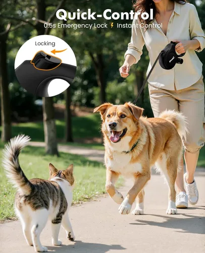 Miniatura 4 de Correa retráctil para perro de 26 pies, correa retráctil resistente para mascotas con soporte para bolsa de excrementos, agarre suave
