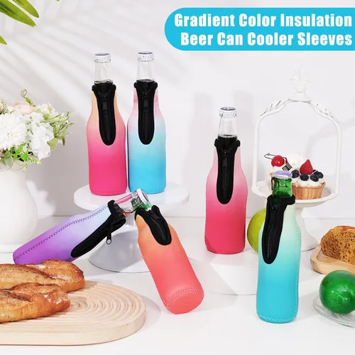 Miniatura 2 de Paquete de 12 fundas enfriadoras para botellas de cerveza, mangas de cerveza con cremallera de neopreno grueso suave aisladas, mantiene la cerveza