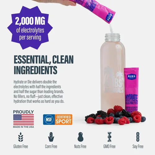 Miniatura 3 de BUBS Naturals - Paquetes de polvo de electrolitos hidratados o troquelados para una rápida absorción Polvo de electrolito premium de 2000 mg
