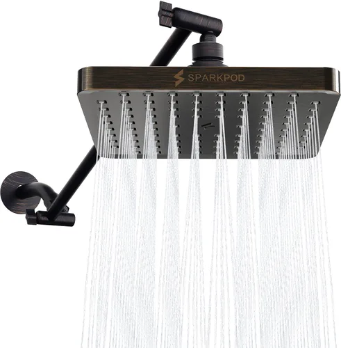 Miniatura 12 de SparkPod Cabezal de ducha tipo lluvia cuadrado con brazo de extensión, cabezal de ducha de altura ajustable con rendimiento de alta presión, fácil